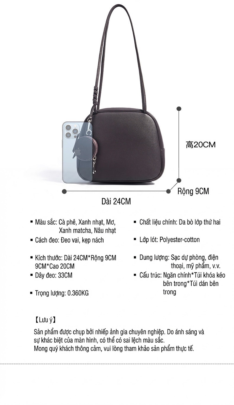 Túi Đeo Vai Nữ Da Mờ Phong Cách Retro Đơn Giản Màu Be, Xanh, Nâu, Xanh Lá chi tiết 6