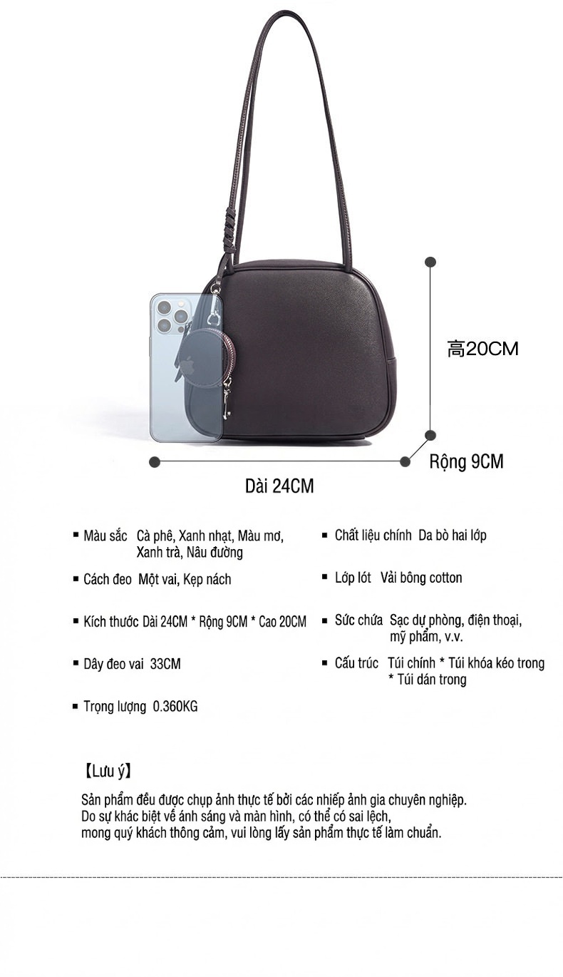 Túi Đeo Vai Nữ Da Mờ Phong Cách Retro Đơn Giản Màu Be, Xanh, Nâu, Xanh Lá chi tiết 19