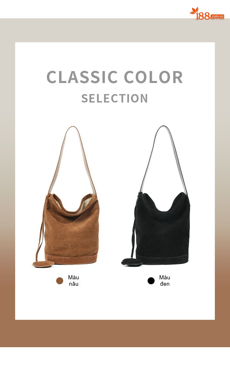 Túi Đeo Vai Nữ Da Mờ Phong Cách Vintage, Túi Bucket Lớn Đựng Đồ Đi Làm Màu Nâu chi tiết 3