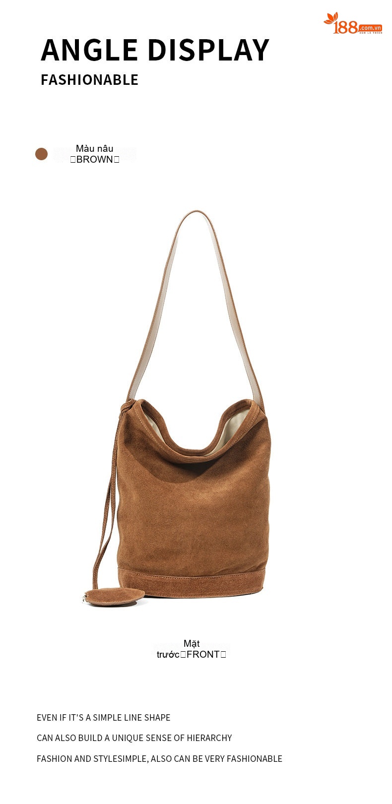 Túi Đeo Vai Nữ Da Mờ Phong Cách Vintage, Túi Bucket Lớn Đựng Đồ Đi Làm Màu Nâu chi tiết 21