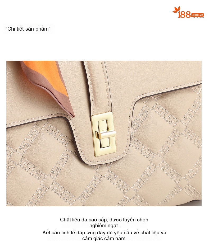 Túi Đeo Vai Nữ Da Mờ Quilted Công Sở, Túi Xách Tay Nữ Lớn Cho Mẹ Bỉm Sữa Màu Kem chi tiết 5