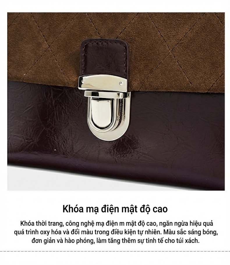 Túi Đeo Vai Nữ Da Mờ Sức Chứa Lớn Họa Tiết Ô Trám Màu Nâu, Be, Đen chi tiết 13