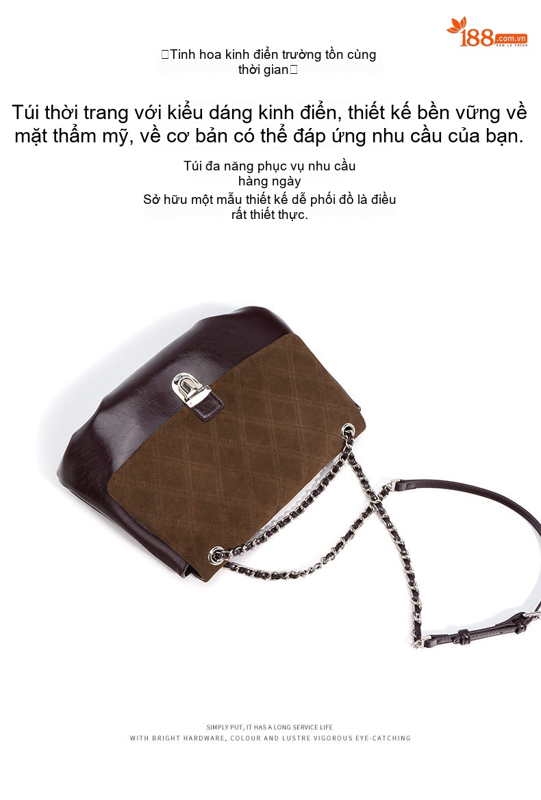 Túi Đeo Vai Nữ Da Mờ Sức Chứa Lớn Họa Tiết Ô Trám Màu Nâu, Be, Đen chi tiết 6