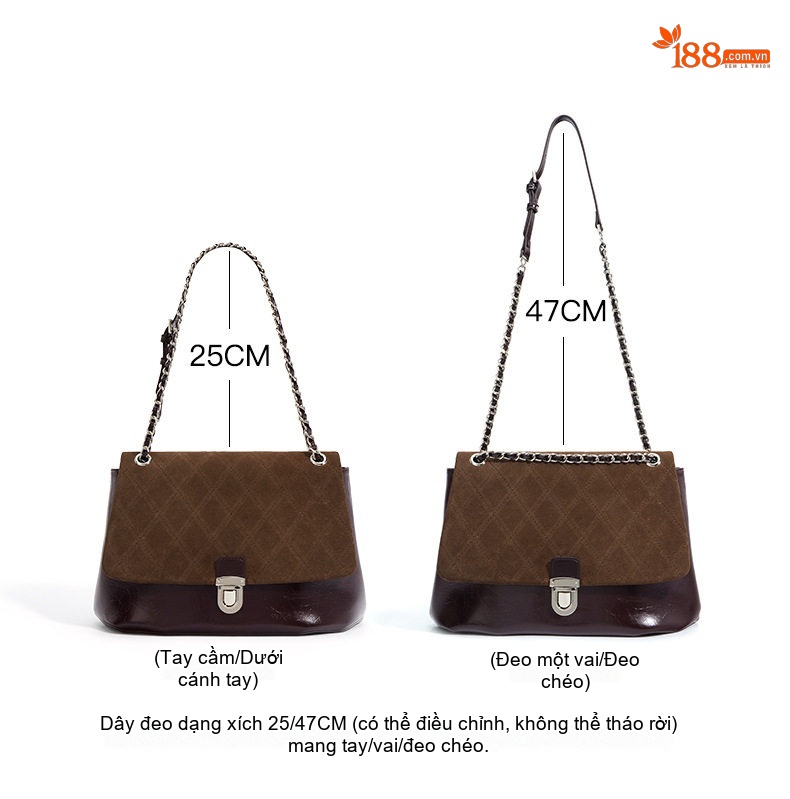 Túi Đeo Vai Nữ Da Mờ Sức Chứa Lớn Họa Tiết Ô Trám Màu Nâu, Be, Đen chi tiết 9