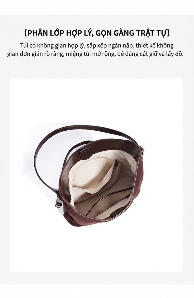 Túi Đeo Vai Nữ Da Mờ Sức Chứa Lớn Phong Cách Hàn Quốc Màu Nâu, Đỏ Tía chi tiết 10