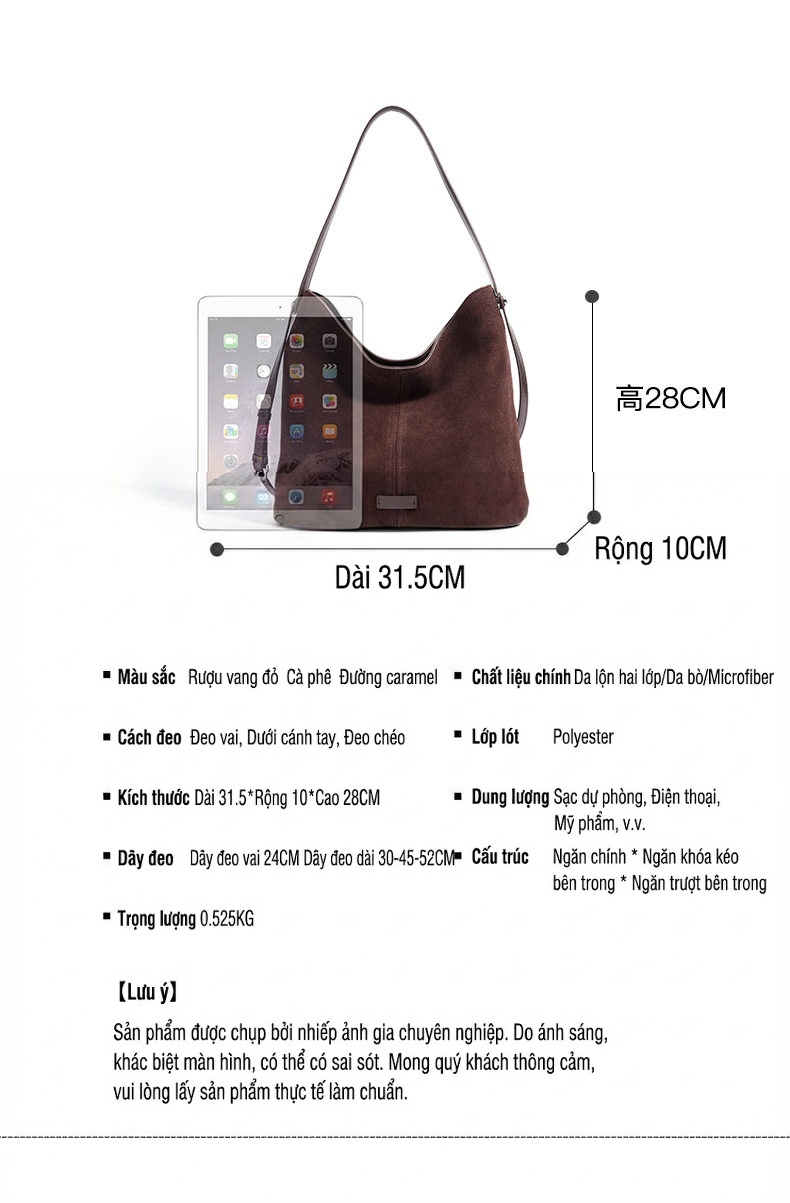 Túi Đeo Vai Nữ Da Mờ Sức Chứa Lớn Phong Cách Hàn Quốc Màu Nâu, Đỏ Tía chi tiết 8