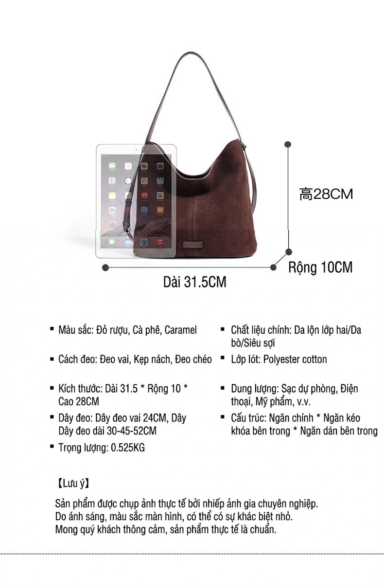 Túi Đeo Vai Nữ Da Mờ Sức Chứa Lớn Phong Cách Hàn Quốc Màu Nâu, Đỏ Tía chi tiết 23
