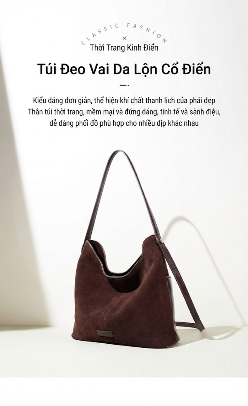 Túi Đeo Vai Nữ Da Mờ Sức Chứa Lớn Phong Cách Hàn Quốc Màu Nâu, Đỏ Tía chi tiết 1