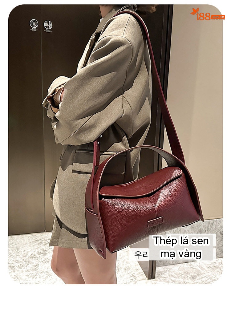 Túi Đeo Vai Nữ Da Mờ Sức Chứa Lớn Phong Cách Thanh Lịch Màu Đen, Đỏ Rượu Vang, Kem chi tiết 18