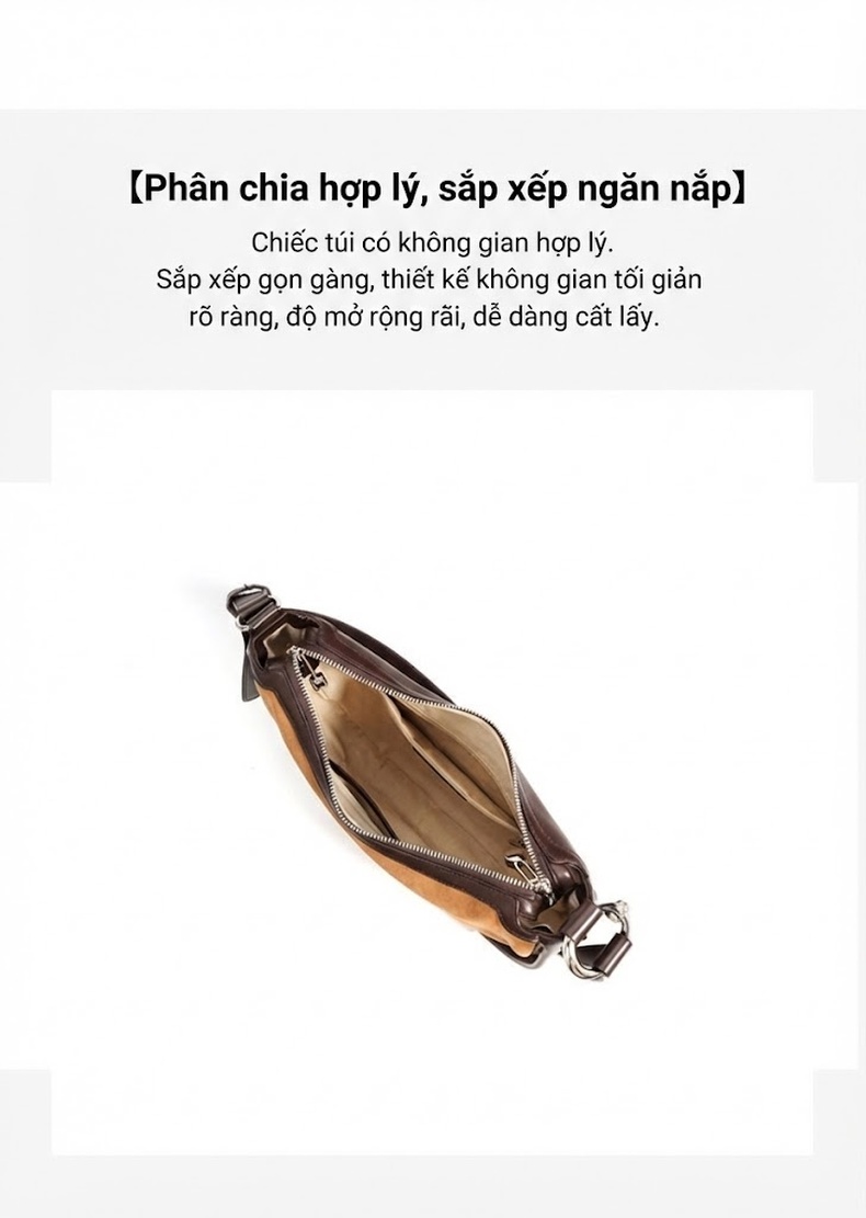 Túi Đeo Vai Nữ Da Mờ Thiết Kế Lưỡi Liềm Phong Cách Thời Trang Màu Nâu, Be chi tiết 8