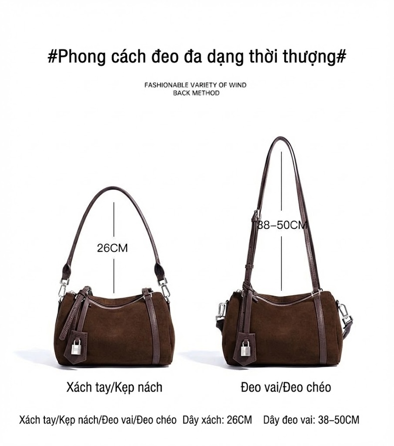Túi Đeo Vai Nữ Da Mờ Thiết Kế Nhỏ Gọn Phong Cách Vintage Màu Nâu, Be chi tiết 11