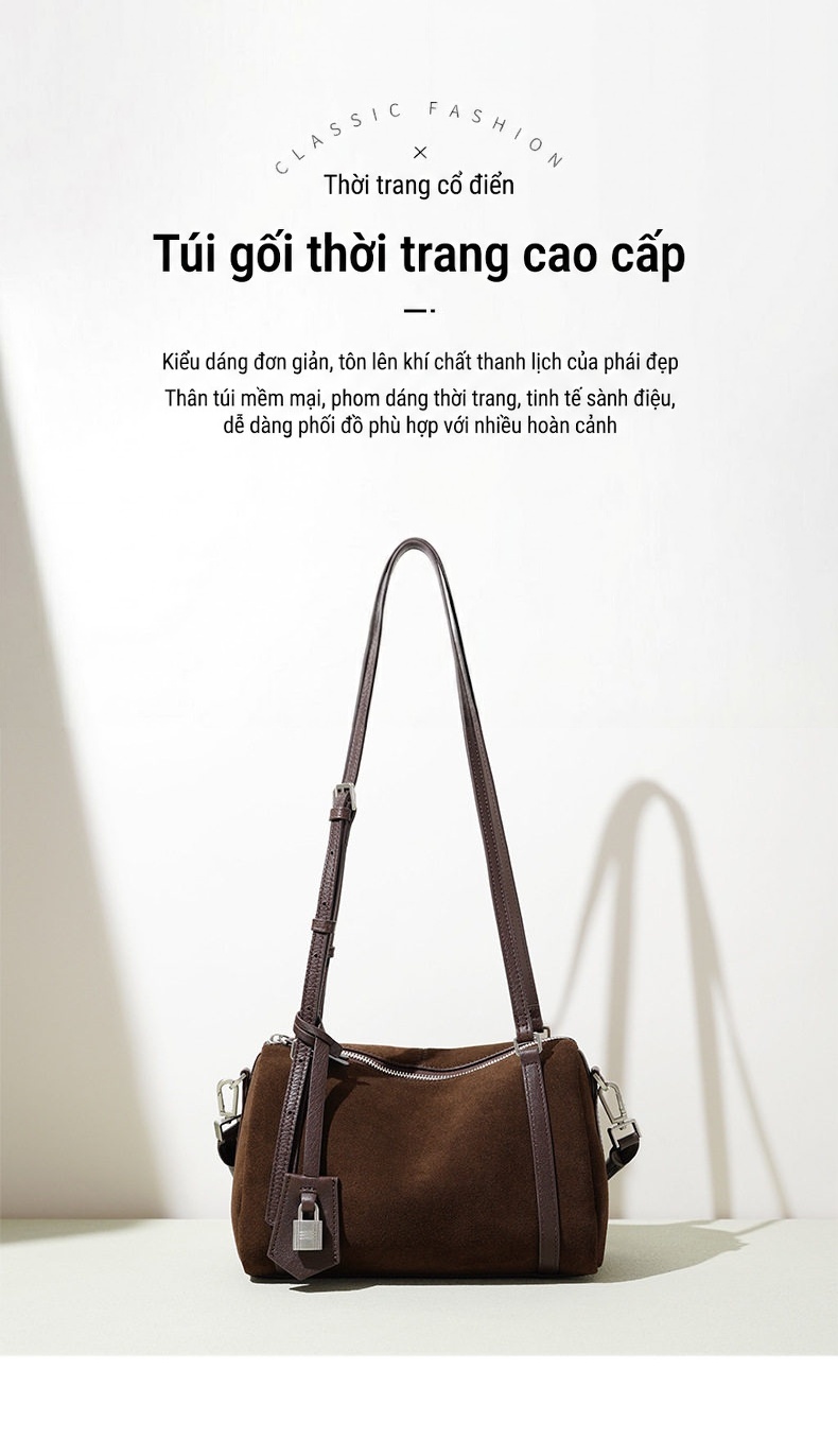 Túi Đeo Vai Nữ Da Mờ Thiết Kế Nhỏ Gọn Phong Cách Vintage Màu Nâu, Be chi tiết 2