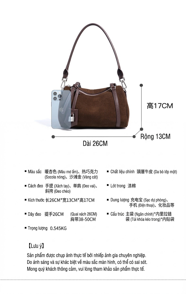 Túi Đeo Vai Nữ Da Mờ Thiết Kế Nhỏ Gọn Phong Cách Vintage Màu Nâu, Be chi tiết 9