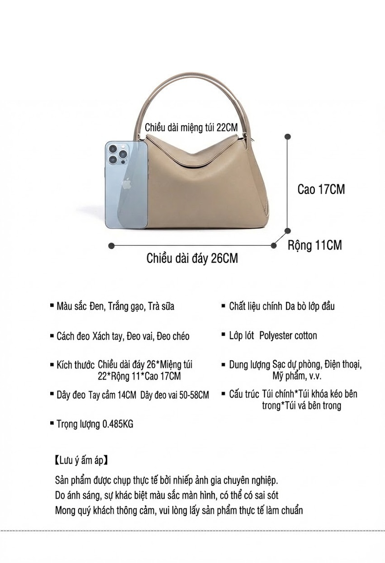 Túi Đeo Vai Nữ Da Mờ Thiết Kế Tối Giản Màu Be chi tiết 8