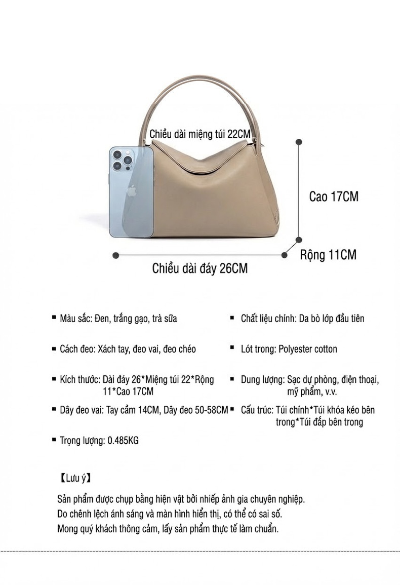 Túi Đeo Vai Nữ Da Mờ Thiết Kế Tối Giản Màu Be chi tiết 27