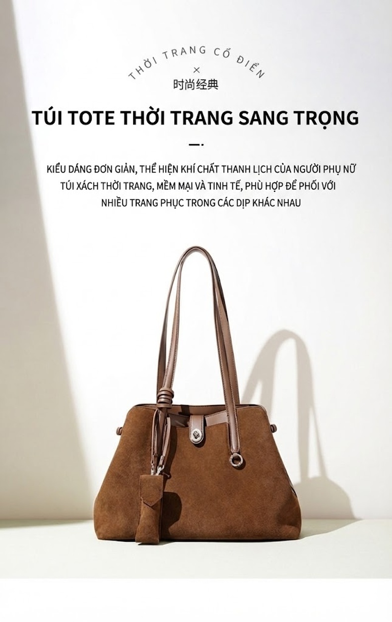 Túi Đeo Vai Nữ Da Mờ Thời Trang Y2k Đa Năng, Túi Tote Lớn Có Móc Treo Màu Nâu chi tiết 1