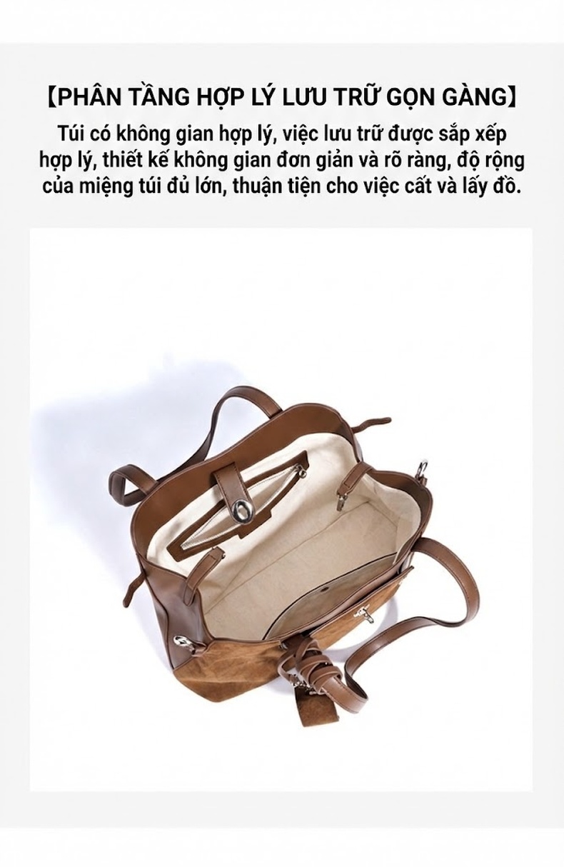 Túi Đeo Vai Nữ Da Mờ Thời Trang Y2k Đa Năng, Túi Tote Lớn Có Móc Treo Màu Nâu chi tiết 7