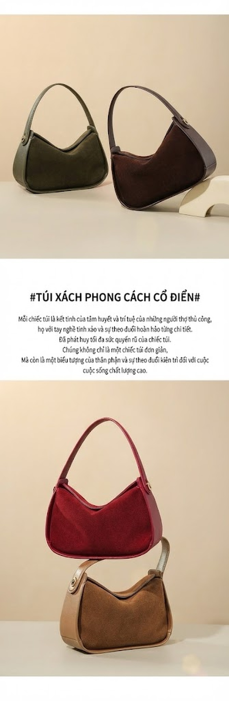 Túi Đeo Vai Nữ Da Mờ Túi Xách Tay Nữ Sức Chứa Lớn Màu Nâu, Đỏ, Xanh Lá chi tiết 8