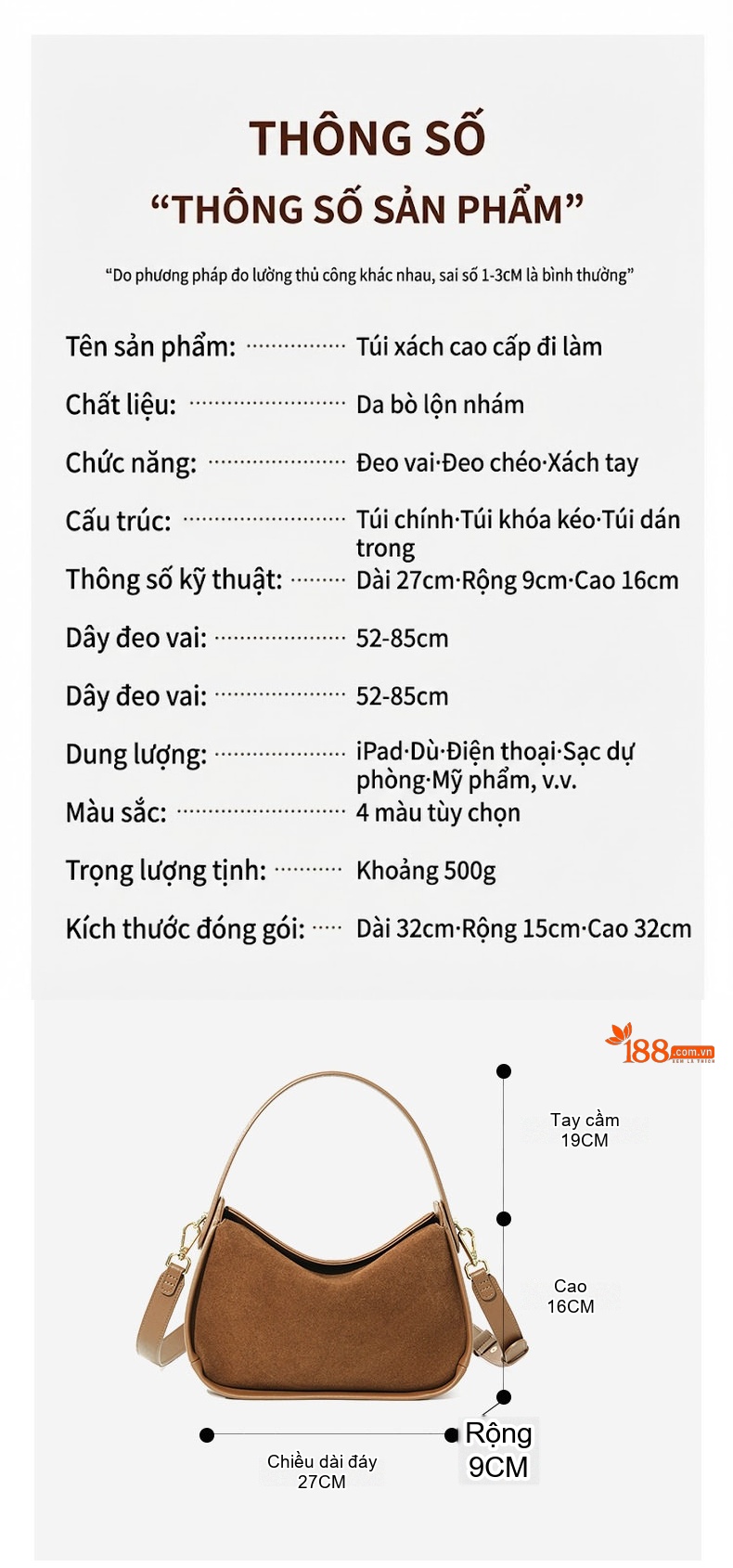 Túi Đeo Vai Nữ Da Mờ Túi Xách Tay Nữ Sức Chứa Lớn Màu Nâu, Đỏ, Xanh Lá chi tiết 5