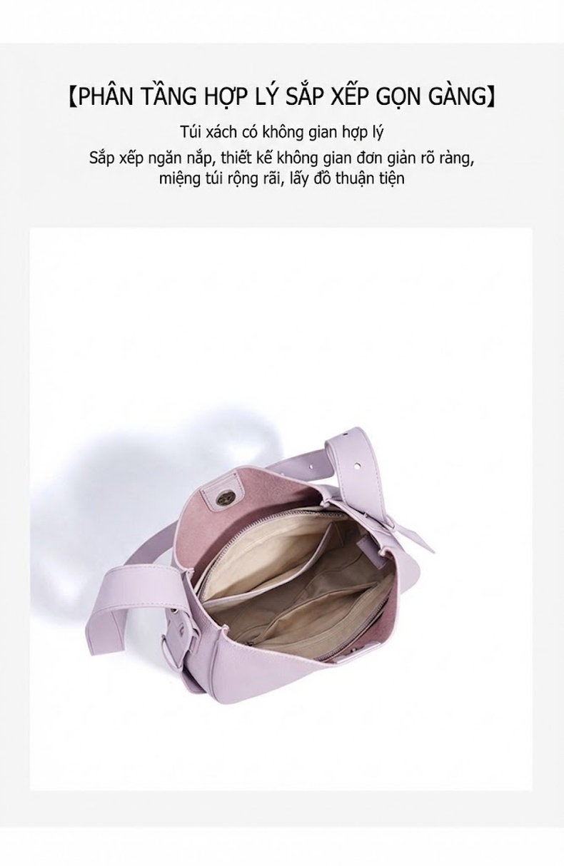 Túi Đeo Vai Nữ Da Thật Bản Lớn, Túi Tote Đeo Chéo Phong Cách Tối Giản Màu Trắng Kem, Tím Lavender, Nâu, Đen chi tiết 8