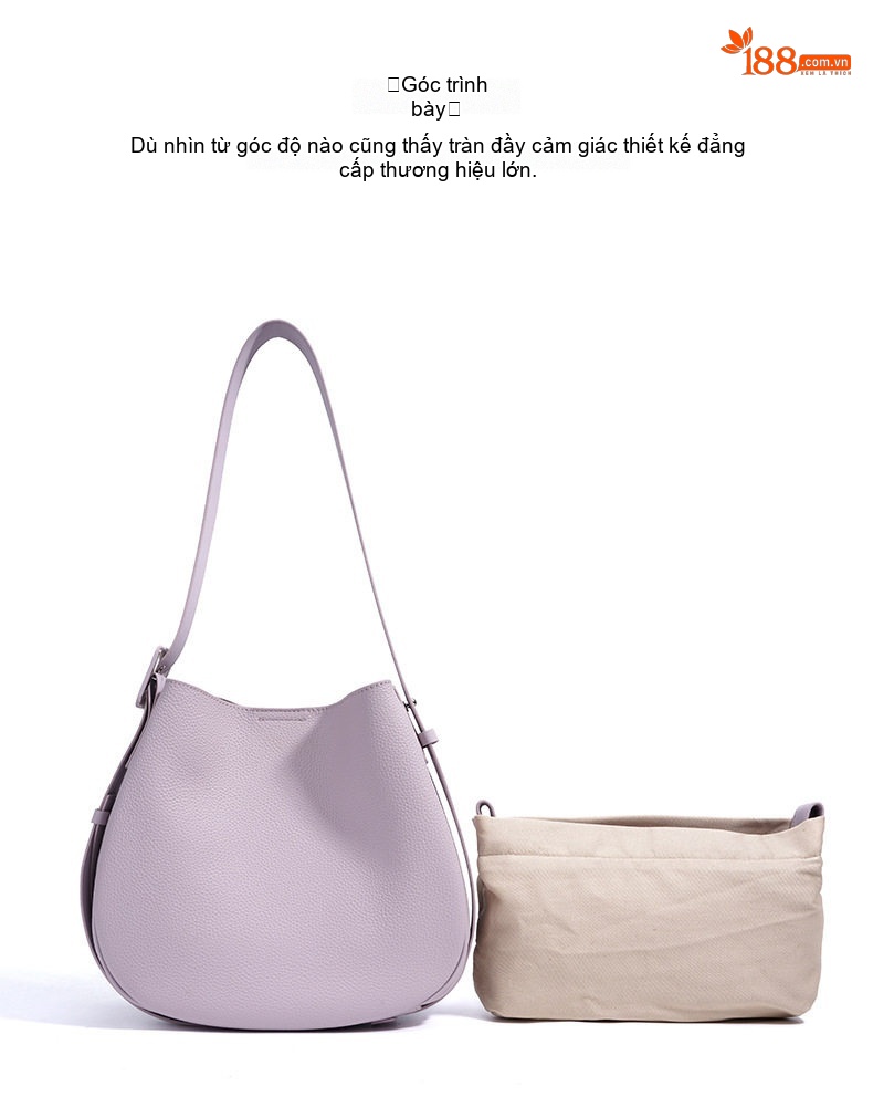 Túi Đeo Vai Nữ Da Thật Bản Lớn, Túi Tote Đeo Chéo Phong Cách Tối Giản Màu Trắng Kem, Tím Lavender, Nâu, Đen chi tiết 14