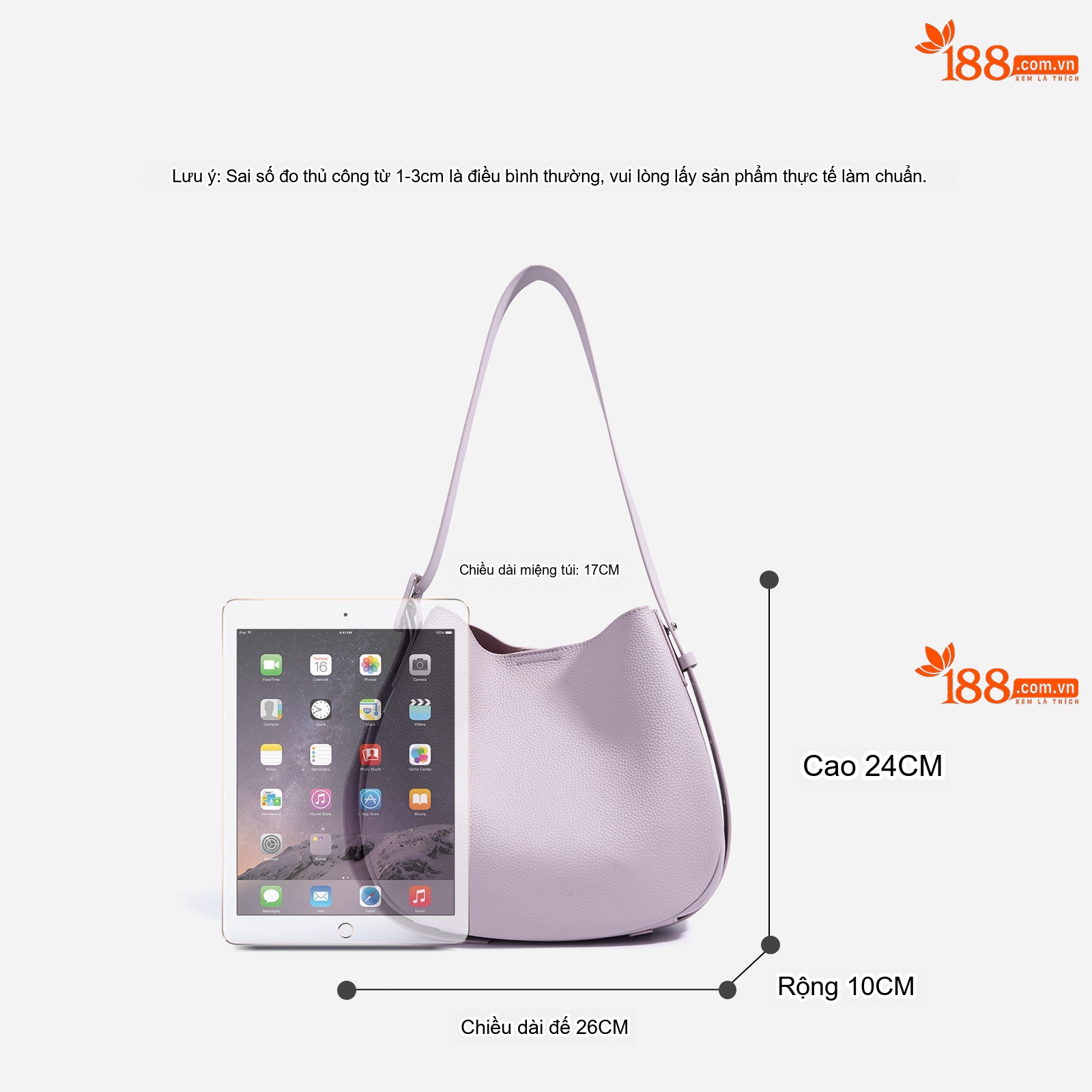 Túi Đeo Vai Nữ Da Thật Bản Lớn, Túi Tote Đeo Chéo Phong Cách Tối Giản Màu Trắng Kem, Tím Lavender, Nâu, Đen