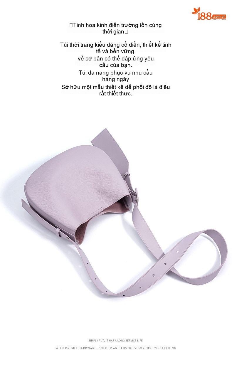 Túi Đeo Vai Nữ Da Thật Bản Lớn, Túi Tote Đeo Chéo Phong Cách Tối Giản Màu Trắng Kem, Tím Lavender, Nâu, Đen chi tiết 6