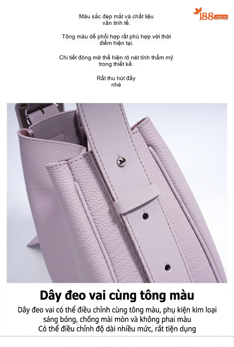 Túi Đeo Vai Nữ Da Thật Bản Lớn, Túi Tote Đeo Chéo Phong Cách Tối Giản Màu Trắng Kem, Tím Lavender, Nâu, Đen chi tiết 11