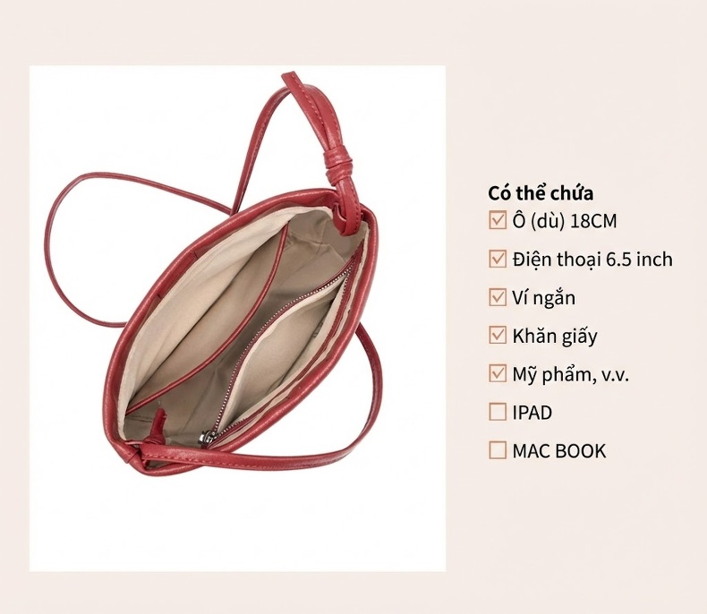 Túi Đeo Vai Nữ Da Thật Cao Cấp Phong Cách Tối Giản Màu Đỏ, Nâu chi tiết 10