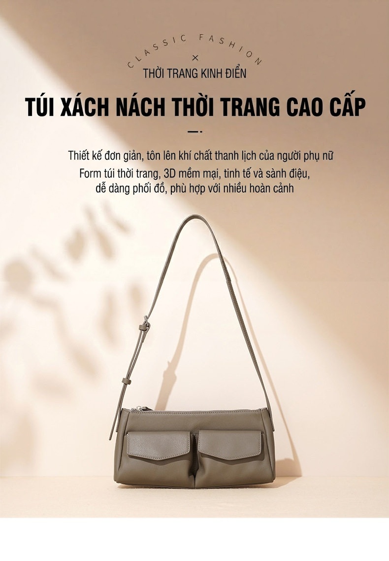 Túi Đeo Vai Nữ Da Thật Cao Cấp Thiết Kế Tiểu Thư Thanh Lịch Màu Trắng, Đen, Nâu chi tiết 2