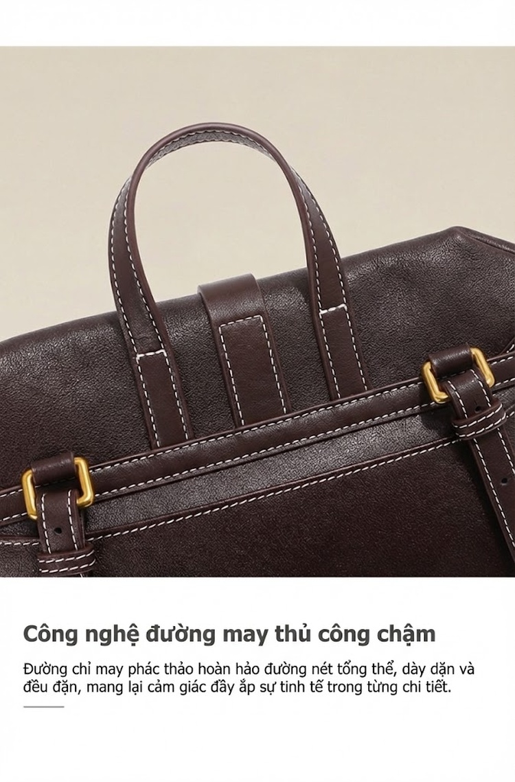 Túi Đeo Vai Nữ Da Thật Da Bò Lớp Đầu Tiên Kiểu Túi Hộp Công Sở Dung Tích Lớn Màu Nâu chi tiết 6
