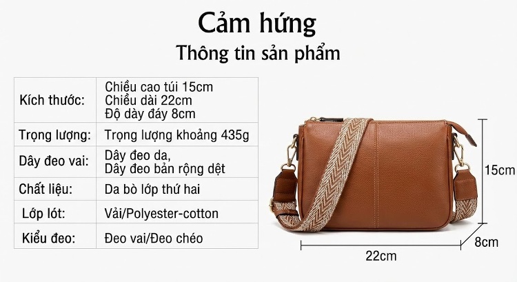 Túi Đeo Vai Nữ Da Thật Da Bò Tự Nhiên Túi Hộp Nhỏ Đeo Chéo, Xách Tay Màu Nâu, Đen, Xanh Lá chi tiết 6