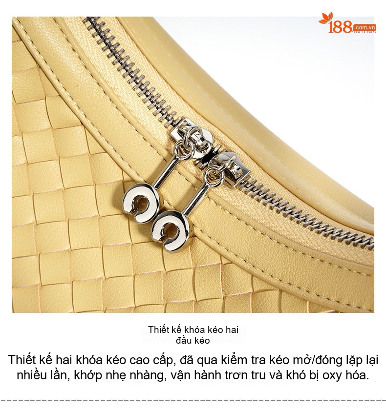 Túi Đeo Vai Nữ Da Thật Đan Dệt Kiểu Túi Trăng Lưỡi Liềm Màu Vàng, Nâu chi tiết 12