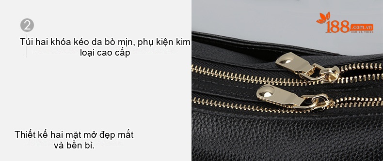 Túi Đeo Vai Nữ Da Thật Dáng Gối Màu Đen chi tiết 11