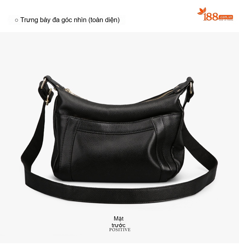 Túi Đeo Vai Nữ Da Thật Dáng Gối Màu Đen chi tiết 14