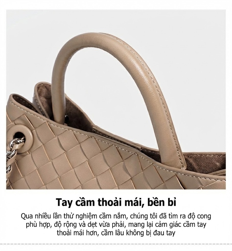 Túi Đeo Vai Nữ Da Thật Dáng Tote Lớn Đan Dây Xích Màu Trắng, Đen, Be, Xanh... chi tiết 13