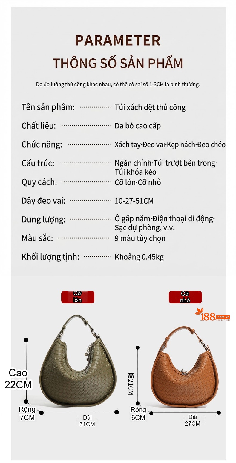 Túi Đeo Vai Nữ Da Thật Dáng Trăng Lưỡi Liềm Đựng Vừa A4 Màu Kem, Xanh Olive, Nâu chi tiết 16