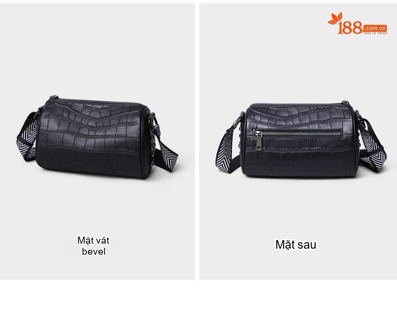Túi Đeo Vai Nữ Da Thật Dáng Trống Dây Bản Rộng Thời Trang Màu Đen chi tiết 9