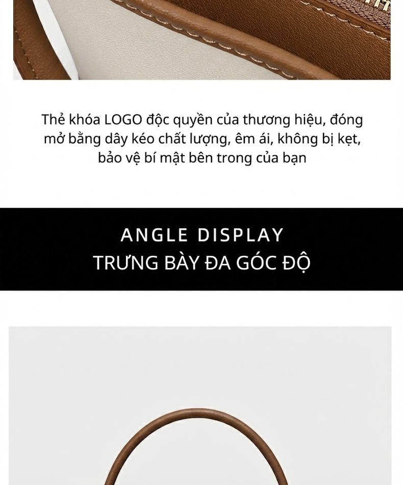 Túi Đeo Vai Nữ Da Thật Dáng Xô/Bucket Kèm Móc Khóa Màu Trắng Kem, Nâu chi tiết 11