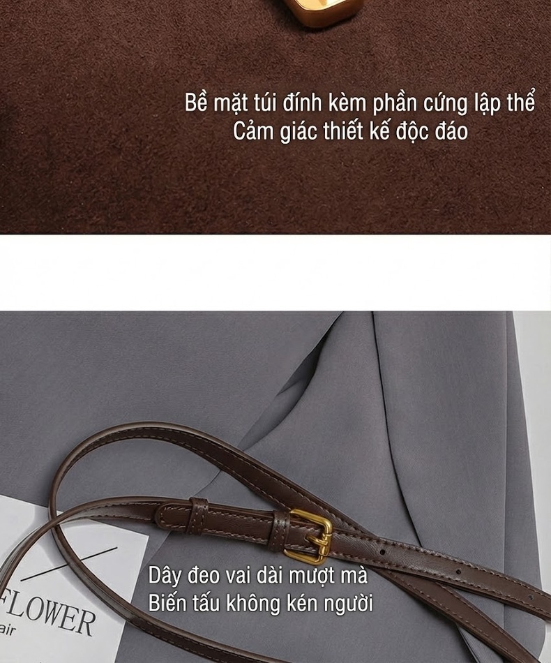Túi Đeo Vai Nữ Da Thật Dáng Xô Lớn Nắp Khóa Màu Nâu chi tiết 6