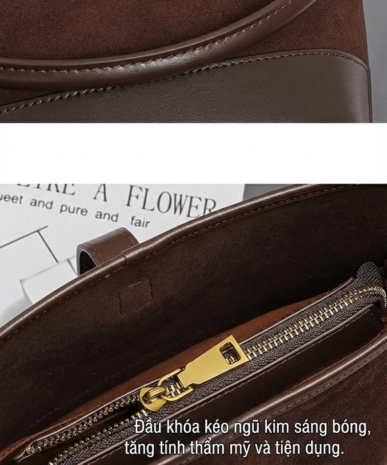 Túi Đeo Vai Nữ Da Thật Dáng Xô Lớn Nắp Khóa Màu Nâu chi tiết 8
