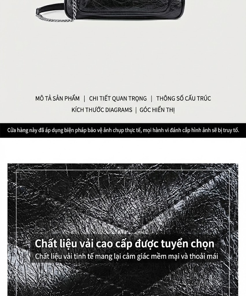 Túi Đeo Vai Nữ Da Thật Dây Xích Đeo Chéo Đựng Đồ Cỡ Lớn Màu Đen chi tiết 2