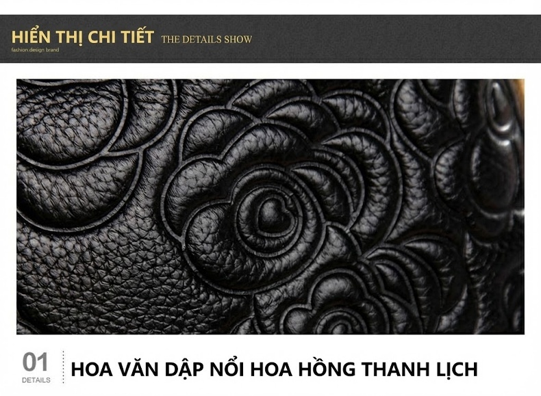 Túi Đeo Vai Nữ Da Thật Họa Tiết Hoa Văn Phong Cách Cổ Điển Màu Đen, Đỏ, Xanh Navy chi tiết 28