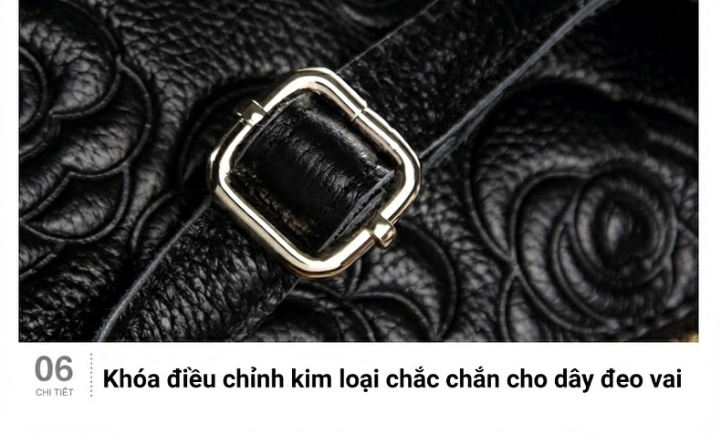Túi Đeo Vai Nữ Da Thật Họa Tiết Hoa Văn Phong Cách Cổ Điển Màu Đen, Đỏ, Xanh Navy chi tiết 33