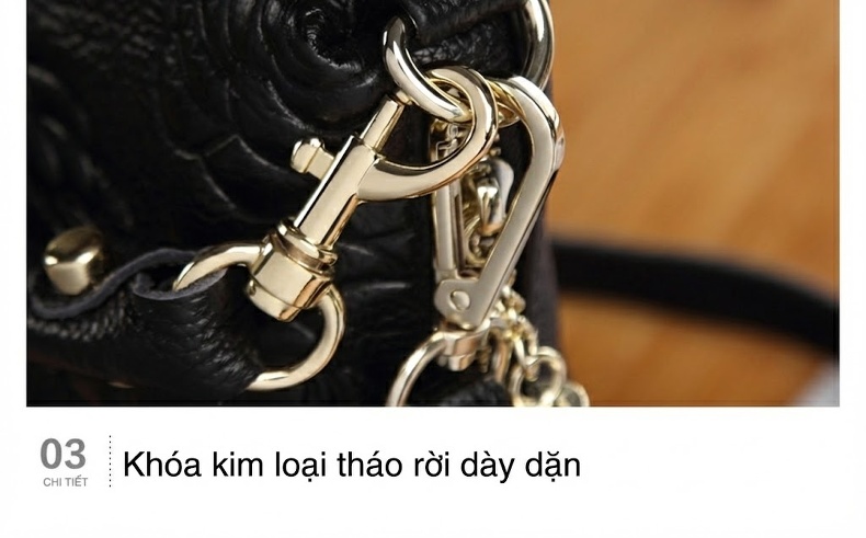 Túi Đeo Vai Nữ Da Thật Họa Tiết Hoa Văn Phong Cách Cổ Điển Màu Đen, Đỏ, Xanh Navy chi tiết 30