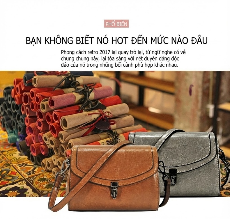 Túi Đeo Vai Nữ Da Thật Khóa Gài Phong Cách Hàn Quốc Màu Xám, Tím, Nâu chi tiết 5