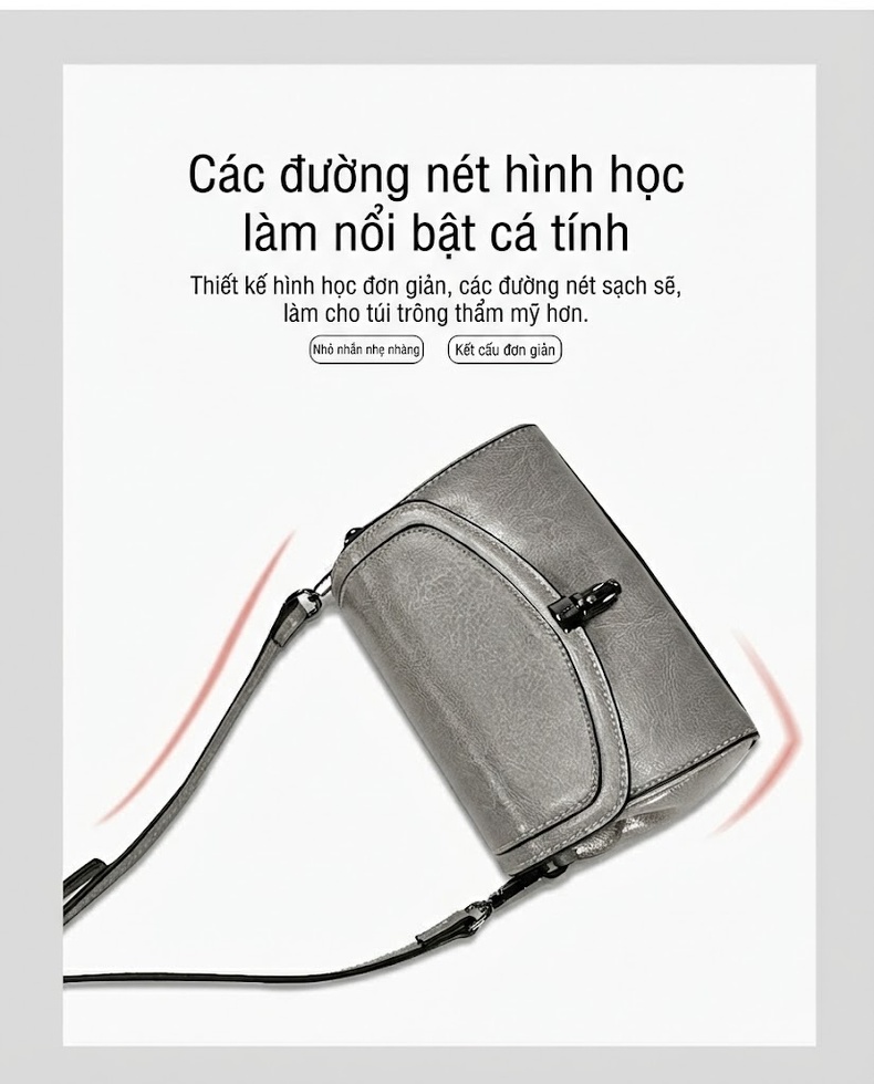 Túi Đeo Vai Nữ Da Thật Khóa Gài Phong Cách Hàn Quốc Màu Xám, Tím, Nâu chi tiết 7
