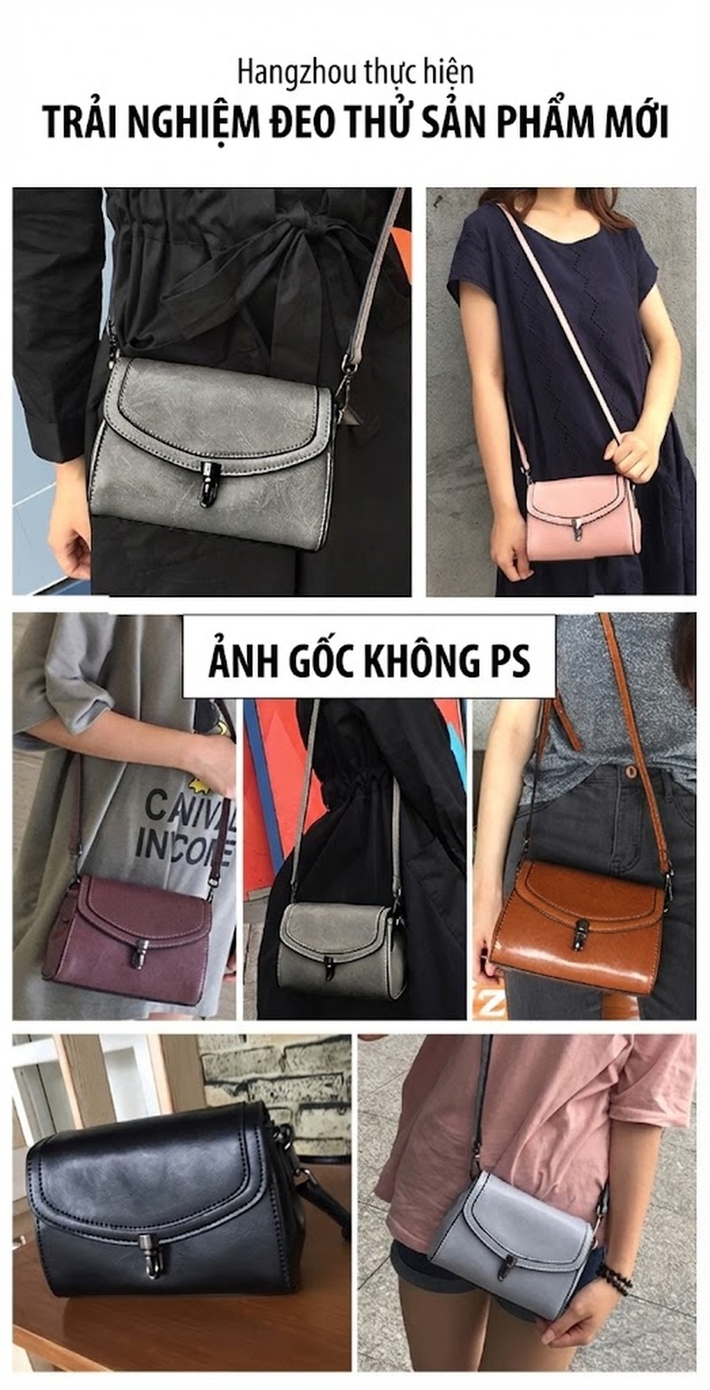Túi Đeo Vai Nữ Da Thật Khóa Gài Phong Cách Hàn Quốc Màu Xám, Tím, Nâu chi tiết 11