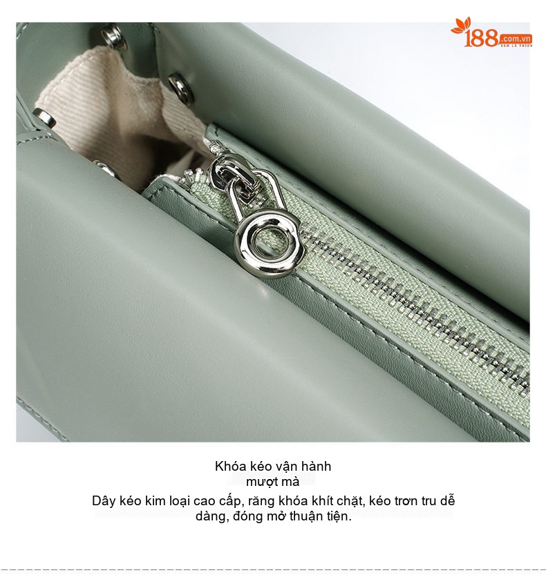 Túi Đeo Vai Nữ Da Thật Khóa Kim Loại Phong Cách Tối Giản Màu Xanh Mint, Đen chi tiết 14