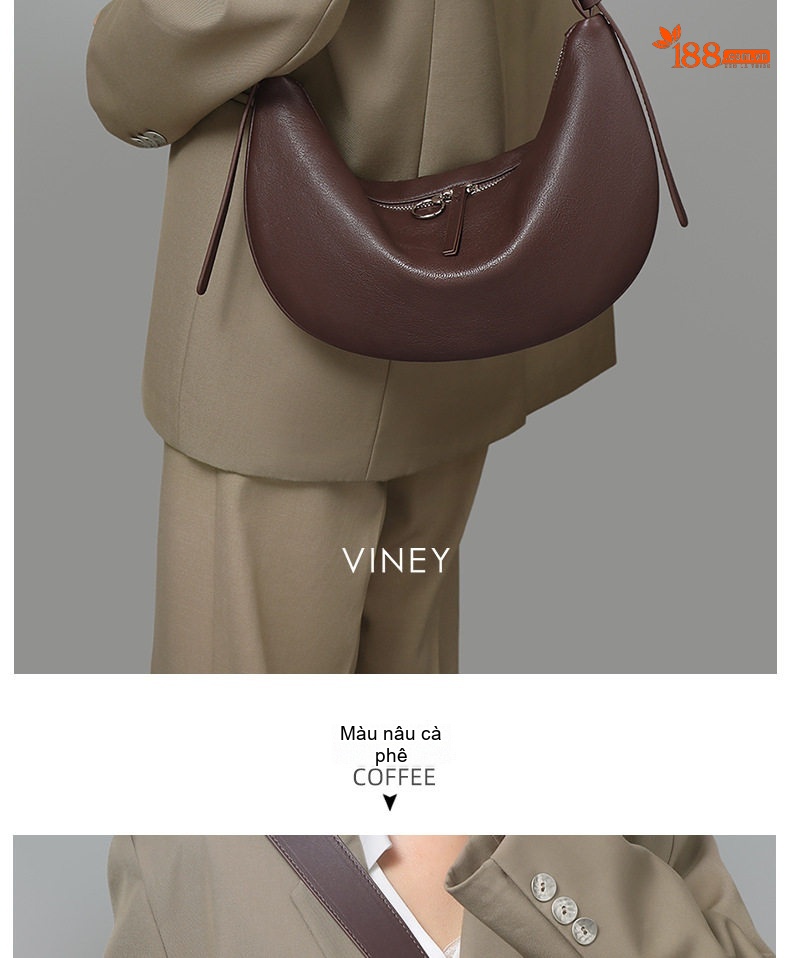 Túi Đeo Vai Nữ Da Thật Kiểu Dáng Trăng Khuyết Phong Cách Thanh Lịch Màu Nâu chi tiết 5
